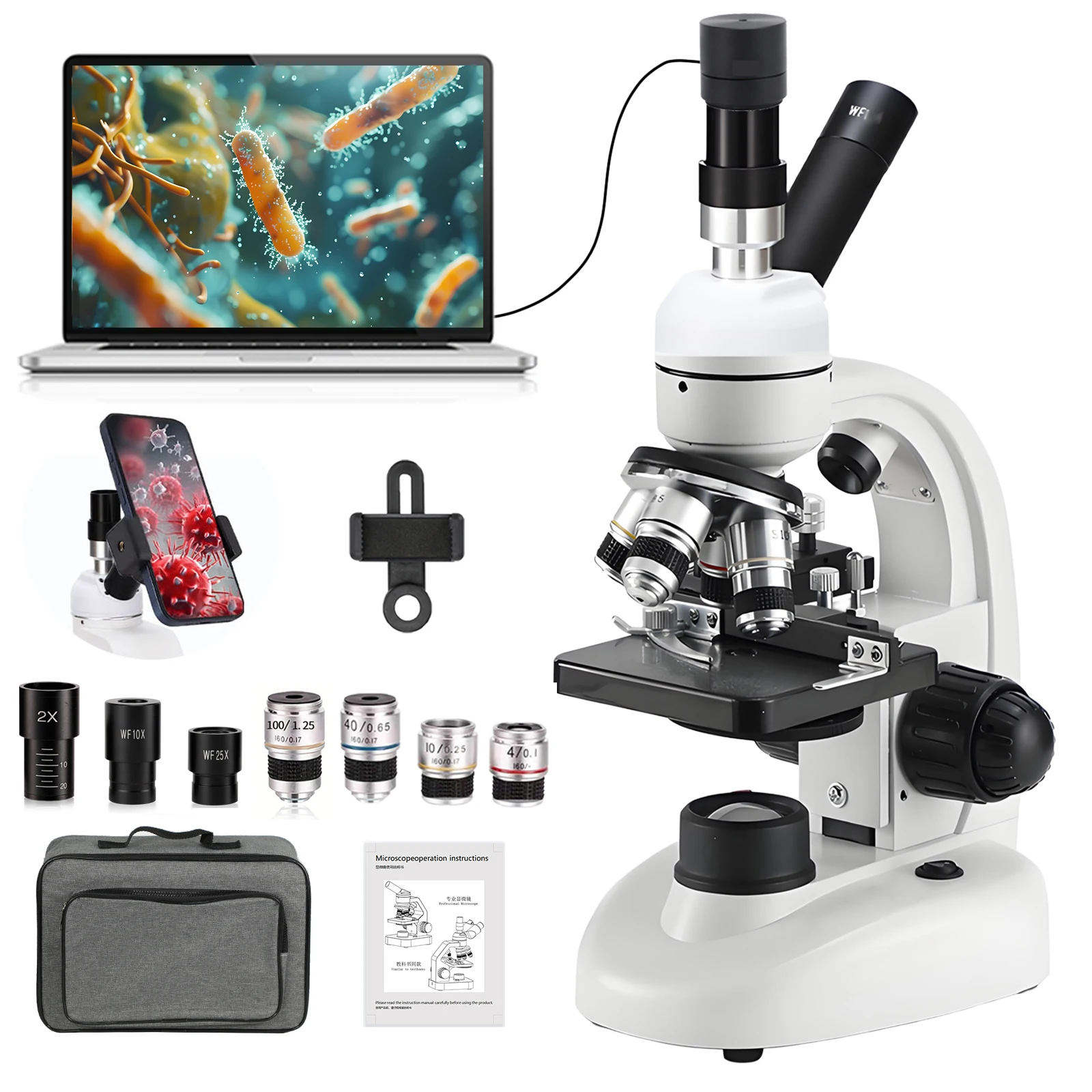 40x-5000x מבוגר ומיקרוסקופ ילד, תלמיד בית ספר מעבדה מקצועי אופטי ביולוגי שקופיות זכוכית