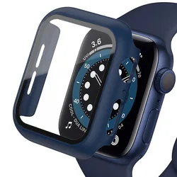 Premium Tempered Glass & PC Bumper Case for Apple Watch - Screen Protector Cover (Midnight blue 8)
