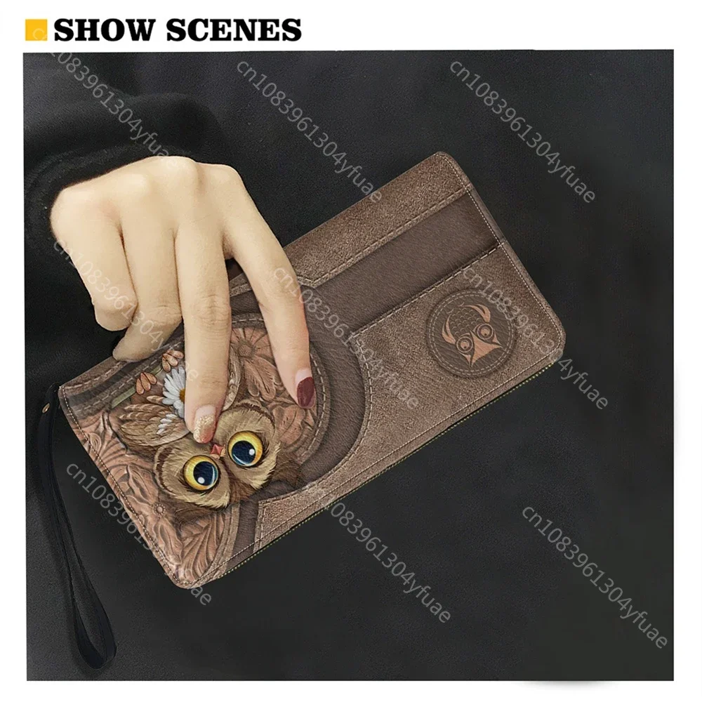 Kawaii Cartoon Owl Pattern women's PU Leather Wristlet Clutch portafoglio per cellulare portafoglio Multi Card Organizer portafo 4