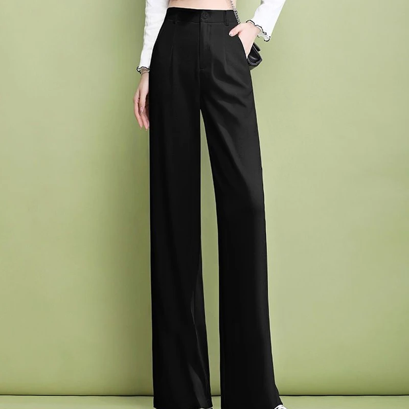 2023 Summer New Zipper Solid Color High Waist Wide Leg Trousers Women Temperament Trousers Korean Style Elegant Female Clothing