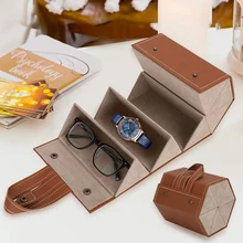 

Portable Glasses Organizer 6 Multi-Slot Eyeglasses Storage Display Travel Folding Sunglasses Accessories Roll Up PU Leather Case