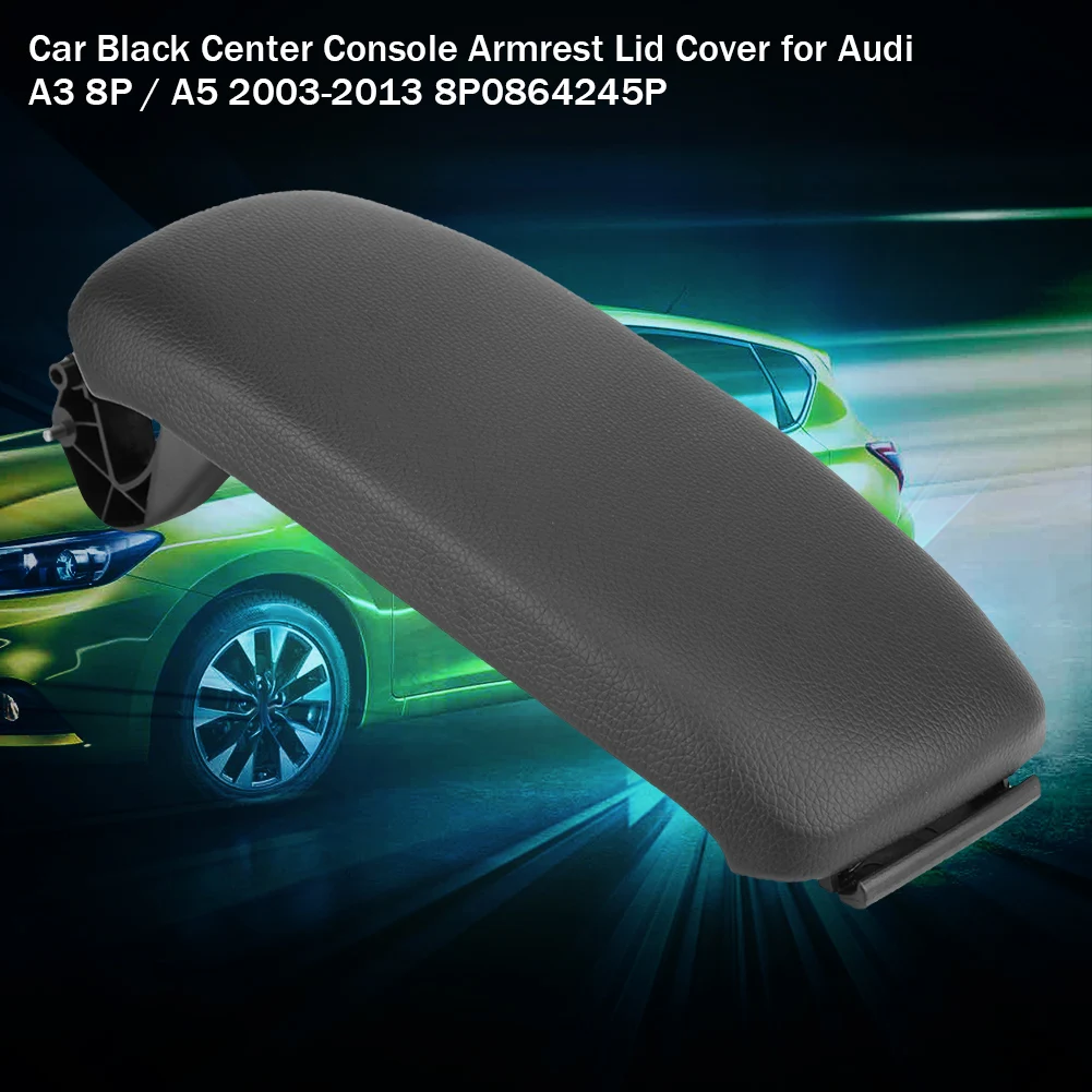 Sleek Black Leather Center Console Armrest Lid Cover