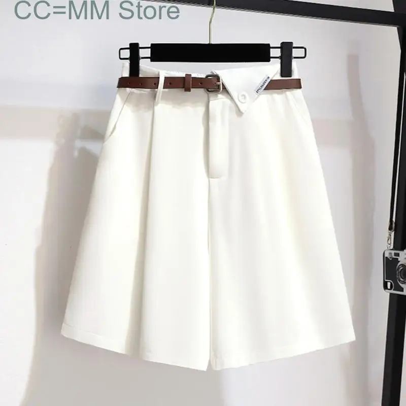 New Solid Suits Shorts for Women High Waisted Korean Fashion Casual Straight Shorts Office Ladies Knee Length Shorts