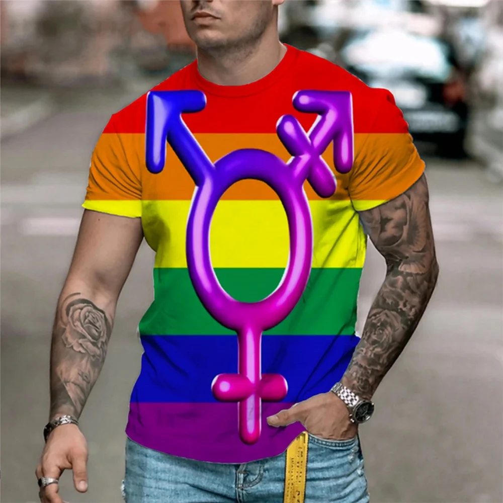 Fashion Rainbow T Shirt Heart Y2k T-Shirt Summer Short Sleeve Tops Lesbians Gays 3D Printed Harajuku Tees Tops Unisex Clothing 5