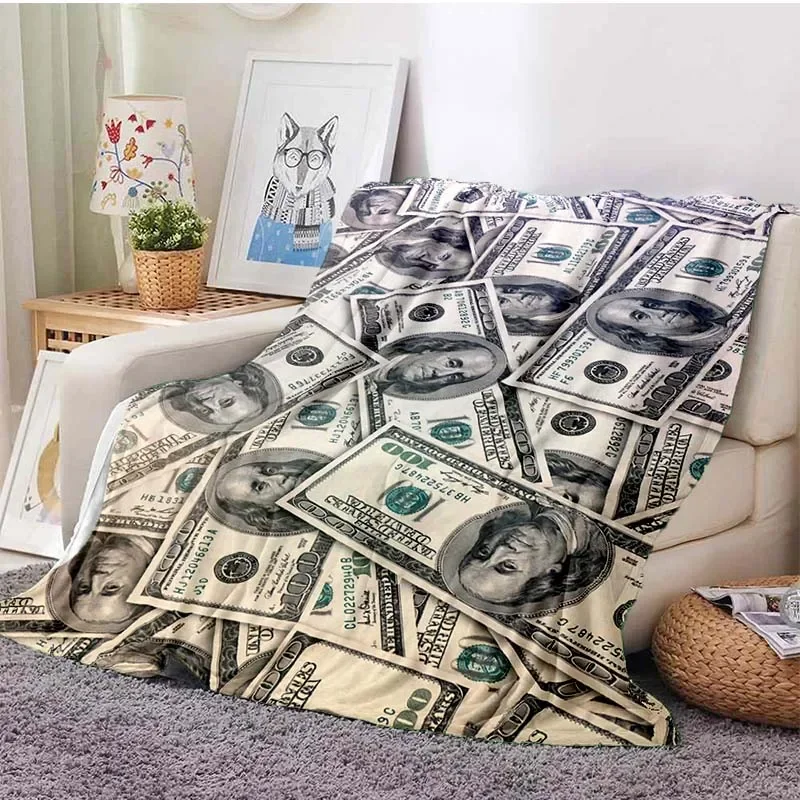 

Одеяло мягкое Фланелевое с принтом денег, покрытый деньгами, становится богаче! Подарочное одеяло для спальни