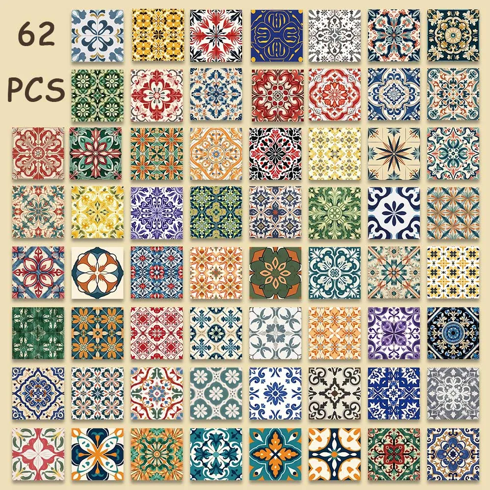 62pcs Vintage Colored Art Bricks Stickers Aesthetic Decals For Laptop Guitar Stationery Skateboard Refrigerator Cars Stickers