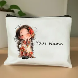 Personalized Floral Cosmetic Bag - Durable, Lightweight, and Foldable - 18x25cm (Girl A)