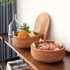 1pc/3pcs Rattan Fruit Basket Circular Woven Decorative Serving Basket Steamed Bun Basket Home Desktop Storage Box 5