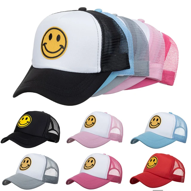 New Fashion Smile Face Embroidery Baseball Caps Summer Breathable Mesh Snapback Cap for Men Women Shaded Sun Trucker Hats 1