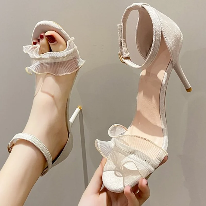 

Женские босоножки, Новинка лета 2023, женская обувь на высоком каблуке-шпильке во французском стиле, однотонная обувь с острым носком в римском стиле для женщин