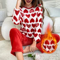 Thick and Warm Winter Flannel Sleepwear Soft Long Sleeved Pants Women's Pyjamas Set Heart-Shaped Pattern Student Nightwear - Image 5