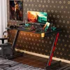 Game desk, carbon fiber surface computer desk, home office desk, with cup holder and headphone hook 4