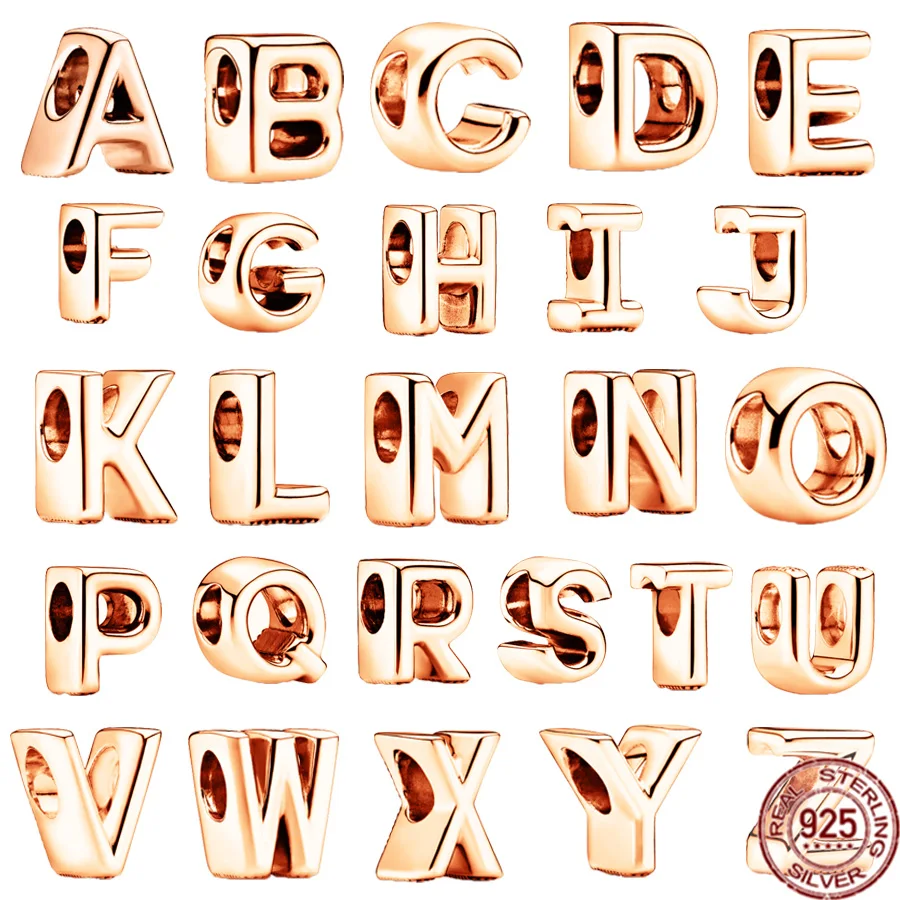 

Rose Gold Plated 26 Letters A - Z Alphabet Charm Bead 925 Sterling Silver Bead Fit Original Pandora Bracelet Bangle DIY Jewelry