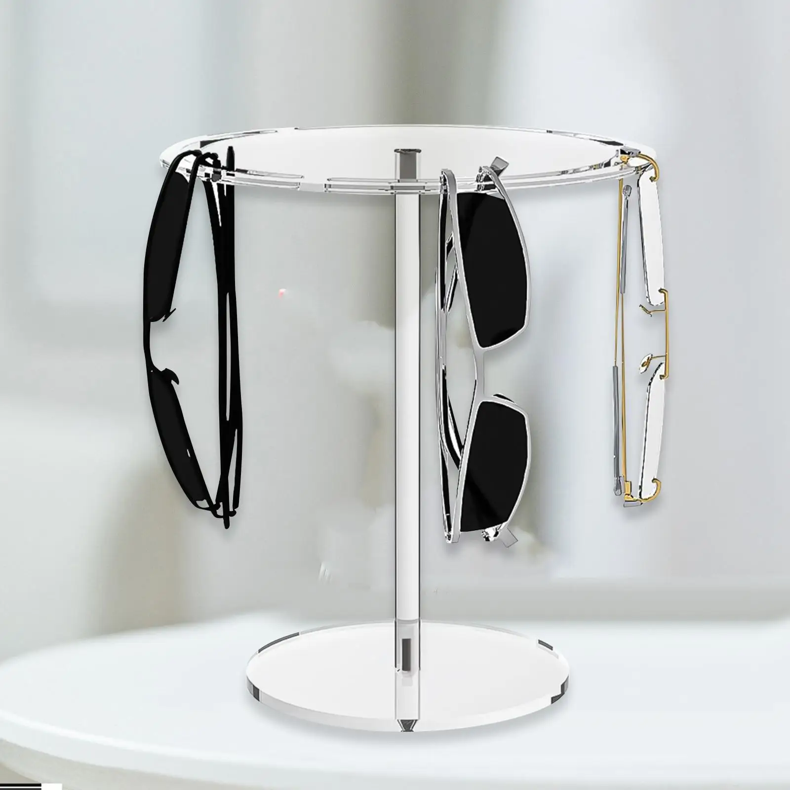 Glasses Display Stand Accommodate 9 Pairs of Glasses Rotatable Acrylic Clear Round Eyewear Organizer Sunglasses Display Stand