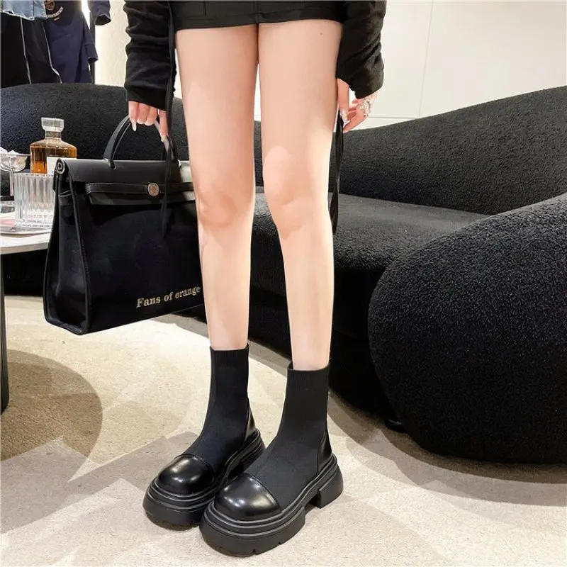 2024 New Platform Shoes Women Boots Round Toe Zipper Spring Autumn Fashion Ankle Female Botines De Mujer Chelsea Casual Boots