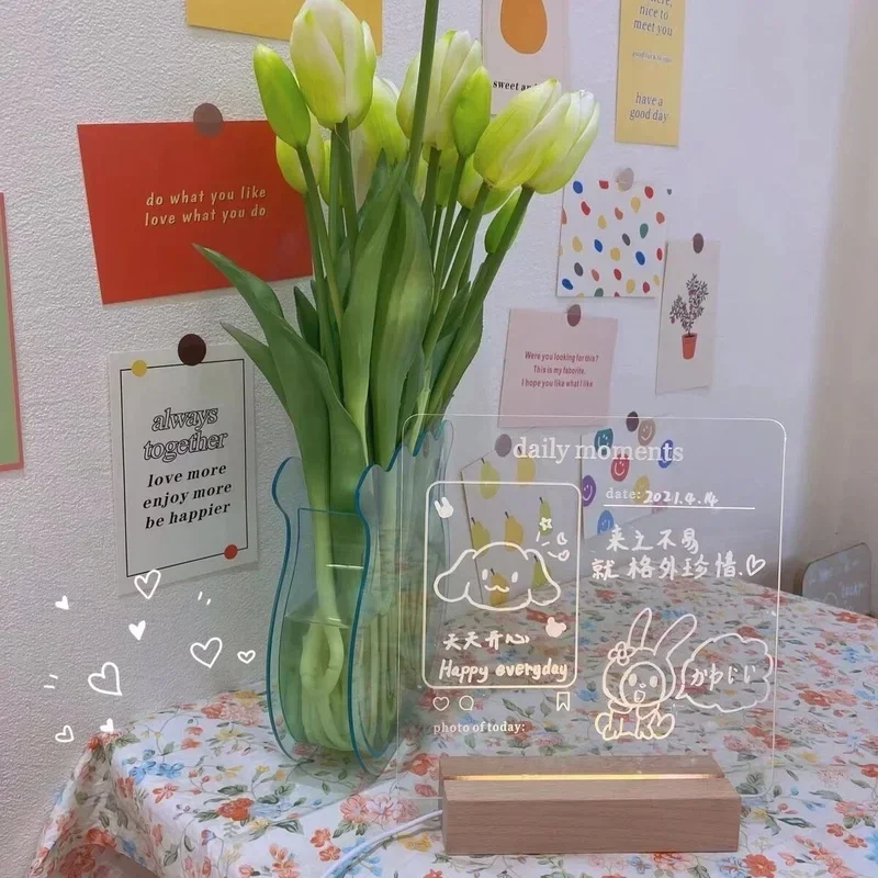 USB 아크릴 일상 사진 메모 메시지 보드, 나무 스탠드 거치대 세트 램프, 창의적인 학교 문구, 신상품