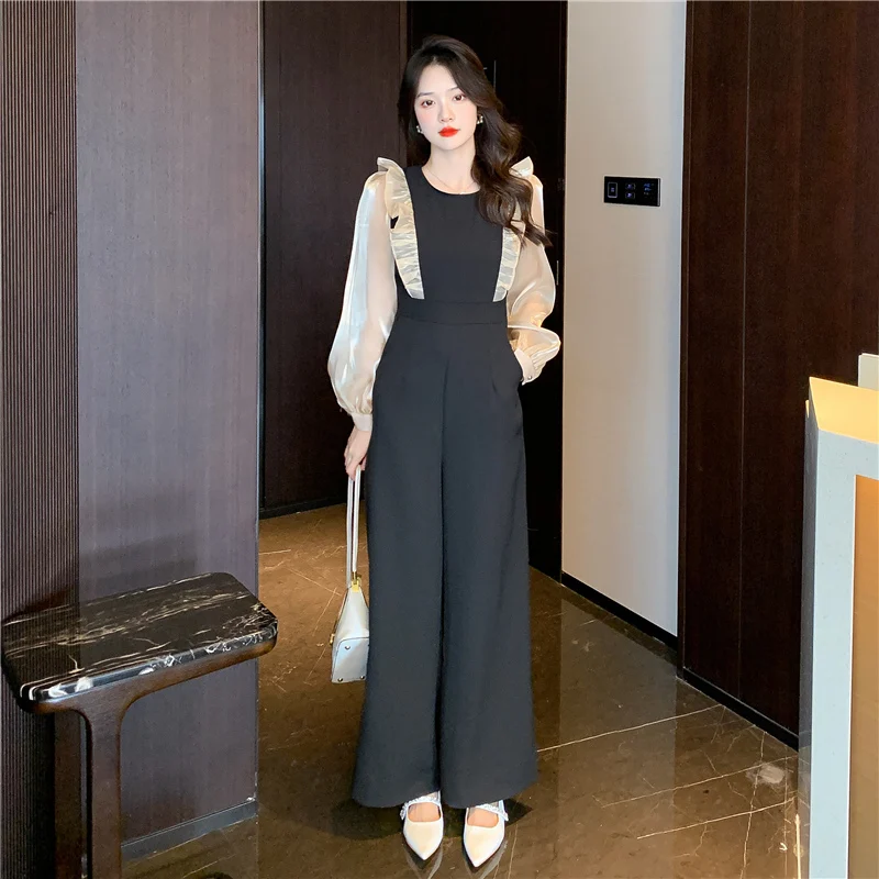 

Spring and Winter 2023 New Fashion Temperament Black Premium Waist Wide Leg Bodysuit Fashion