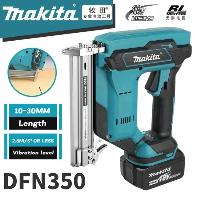 Cloueuse sans fil Makita DFN350 100% originale, clous de 10 à 30 mm, légère et compacte pour la menuiserie et la finition, avec batterie 18V 🔋 1