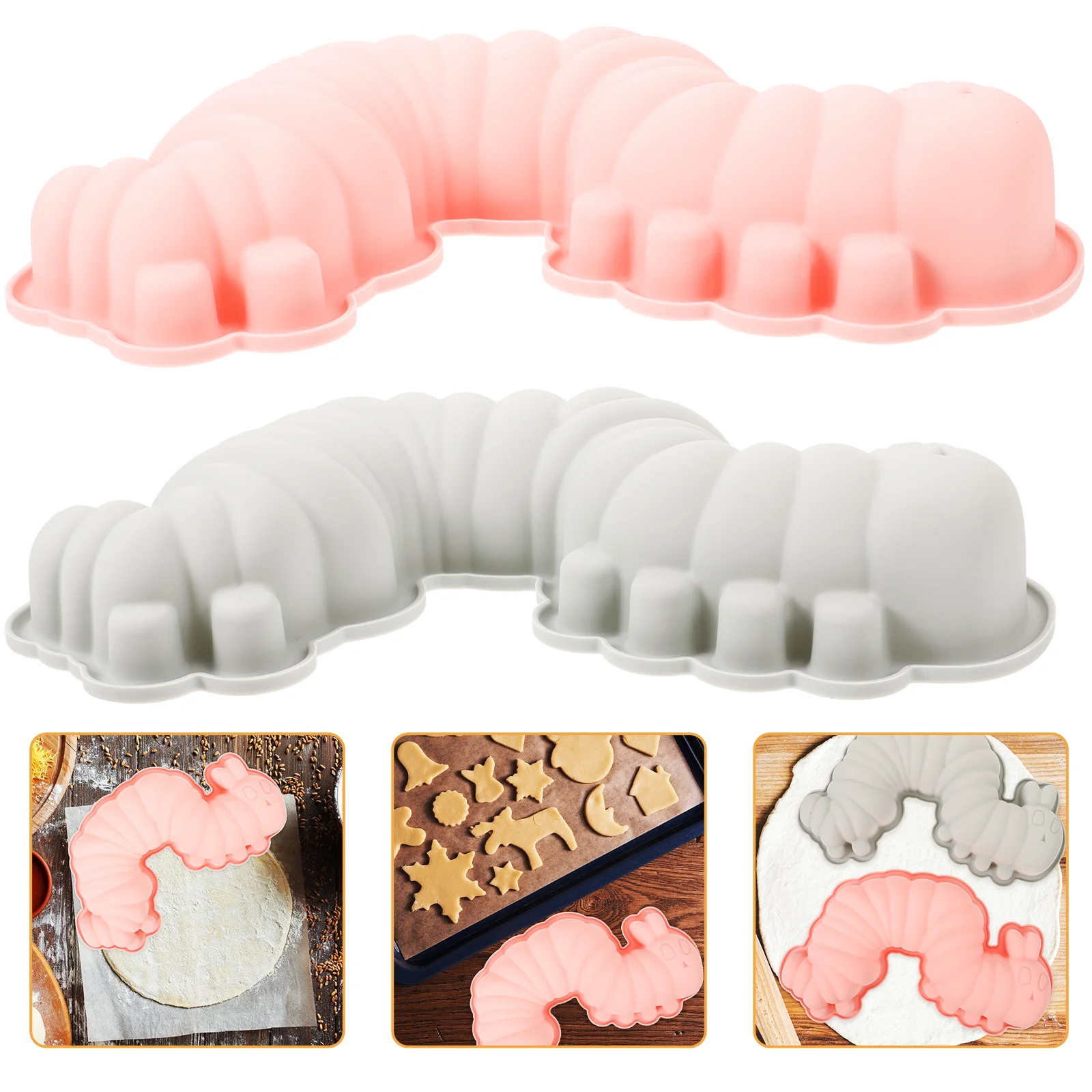 

2pcs Silicone Mold Caterpillar Shape Chocolate Mold Candy Mold Non-stick Baking Mold for Home