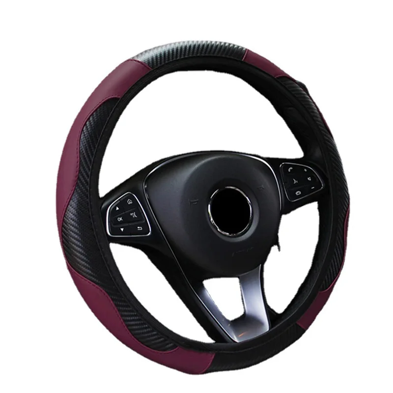Steering Wheel Cover Breathable Anti Slip PU Leather Suitable 37-38cm Auto Decoration Carbon Fiber accesory