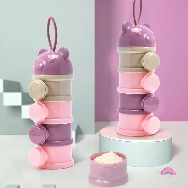 4 Layer Purple Side Open Bear Portable Baby Food Storage Box