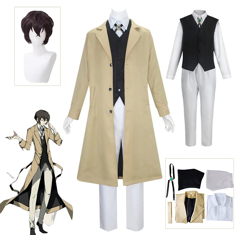 

Dazai Osamu Cosplay Anime Bungo Stray Dogs Costume Long Jacket Coat Suit Adult Men Windbreaker Halloween Christmas Clothing