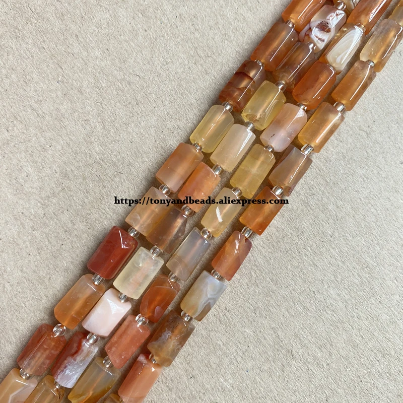 7'' Natural Faceted Orange Botswana Agate Cylinder Spacer Stone