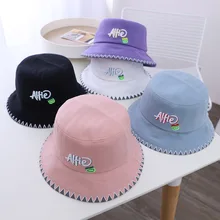 

2022 Spring Children's Fisherman Hat Korean Candy Color Cute Basin Hat Embroidered Letters Cotton Sunshade Hat