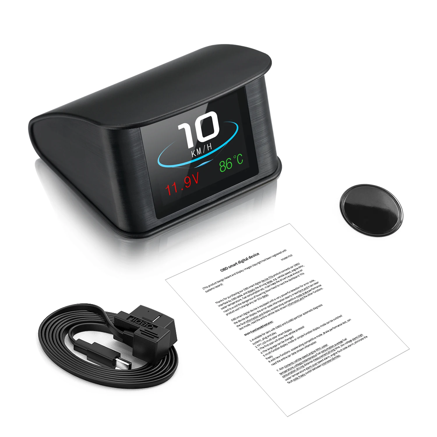 Obd hud p10 자동차 obd2 헤드 업 디스플레이 hud 온보드 컴퓨터 디지털 속도계 연료 소비 자동 전자 액세서리