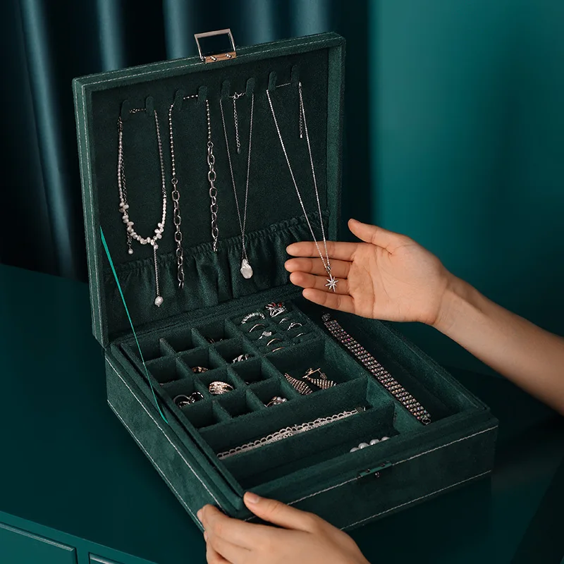 

Two Layer Jewelry Box Organizer Display Storage Case - Velvety Smooth Texture - Removable Tray - Compact - Ample Storage Space