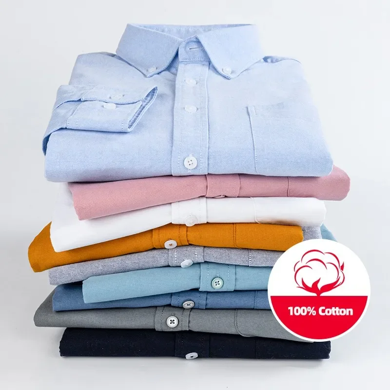 

2024 Oxford Men's Casual Long Sleeved Shirt Slim Fit Male Business Dress Button Down Shirts For Men Brand