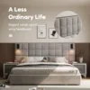 King Platform Bed Frame with Headboard,Elegant Velvet Upholstered Bed with Grid Pattern Padded Headboard,Easy Assembly,Grey 3