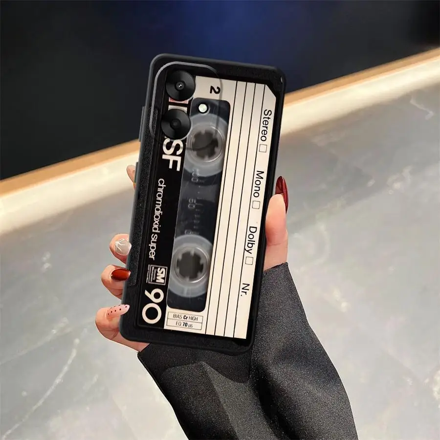 Black Soft Phone Cover with Retro Cassette Tape Design