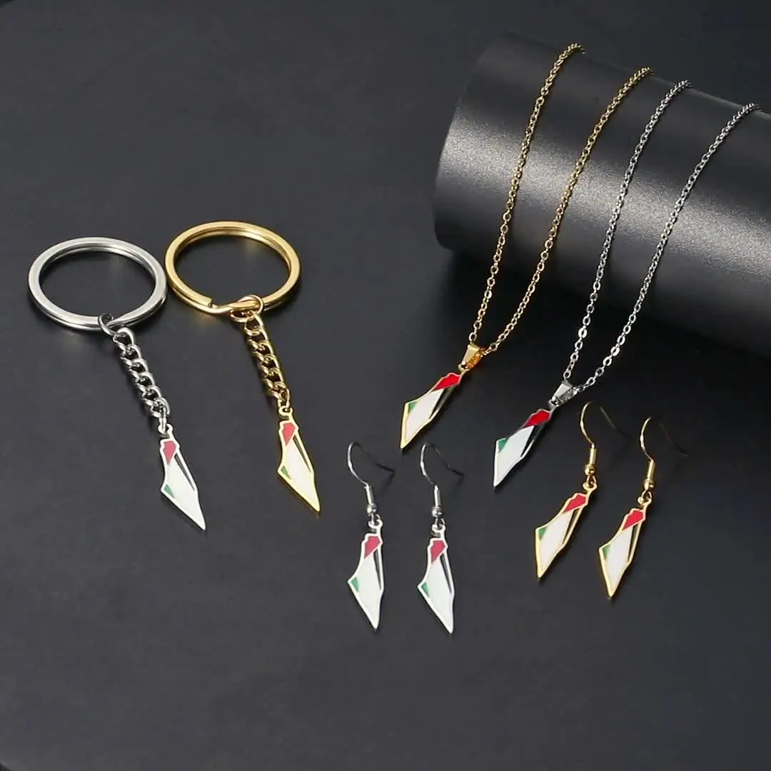 Carte Collier,Carte DIsraël Pendentif Colliers,Palestine Ethnique Hip Hop Cartes Drapeau Charme