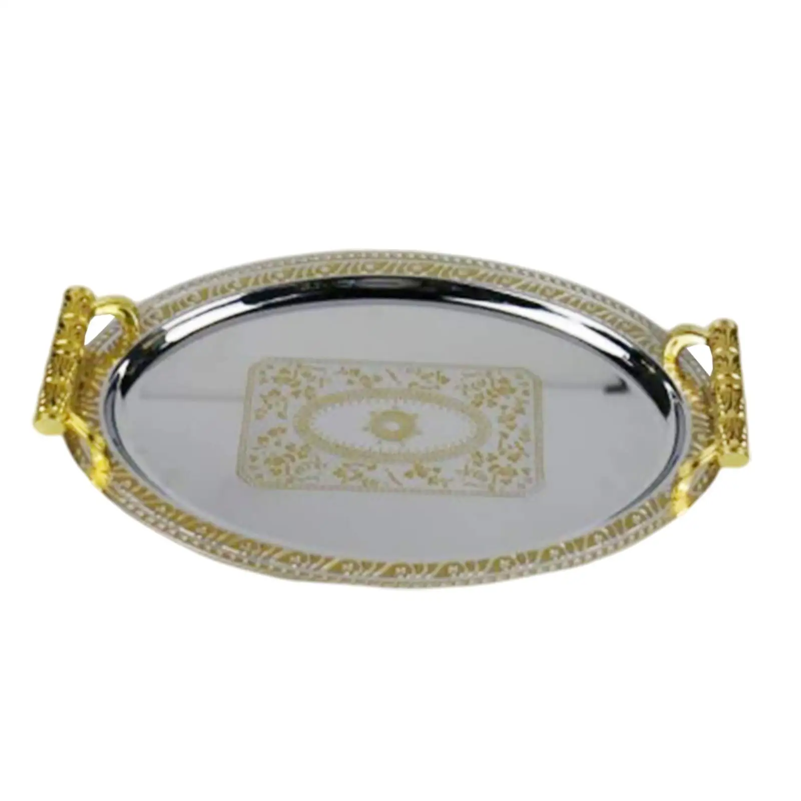 Decorative tray in stainless steel with handles for the living room in the