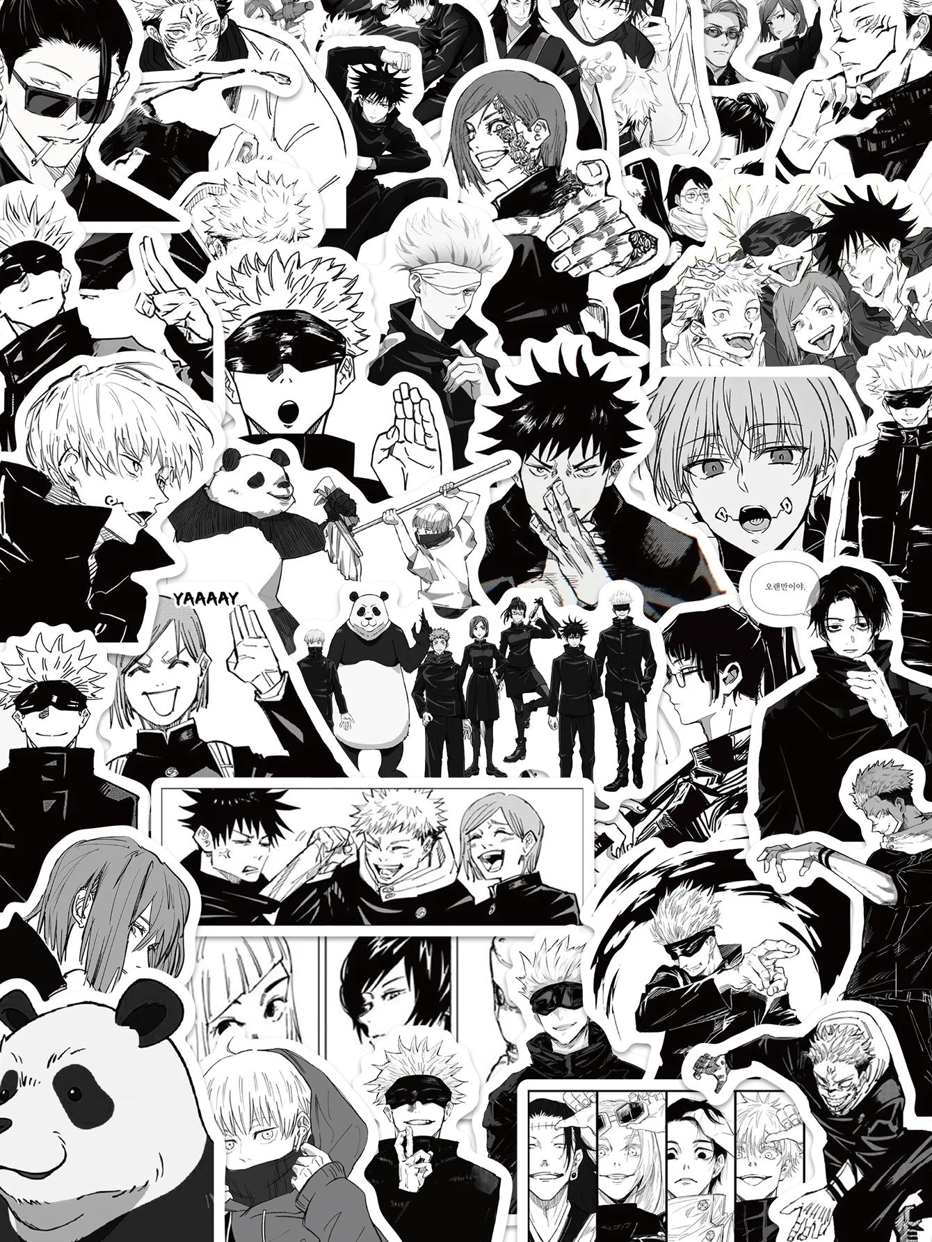 50 قطعة ملصقات أنيمي Jujutsu Kaisen أبيض وأسود نمط...