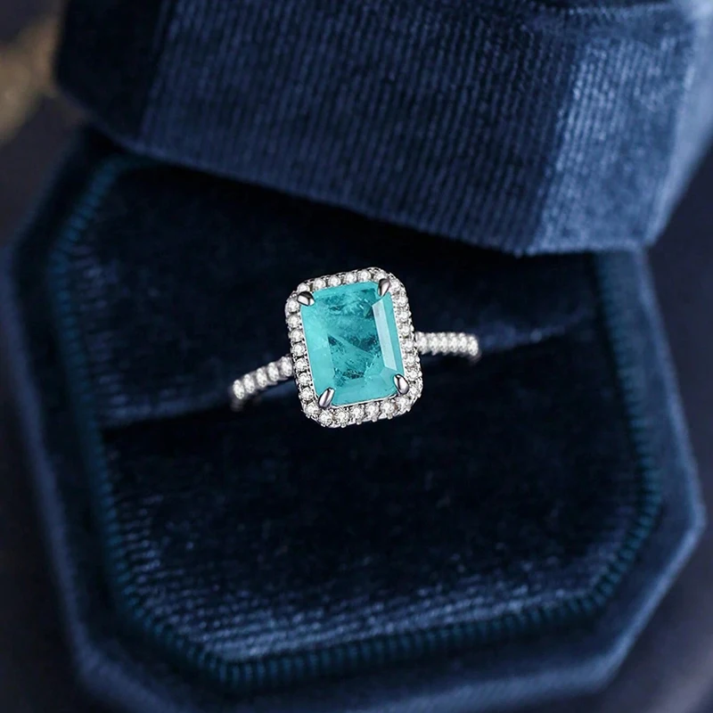 Elegant Green Square Gemstone Ring in 925 Sterling Silver – Luxury Women's Engagement and Wedding Jewelry