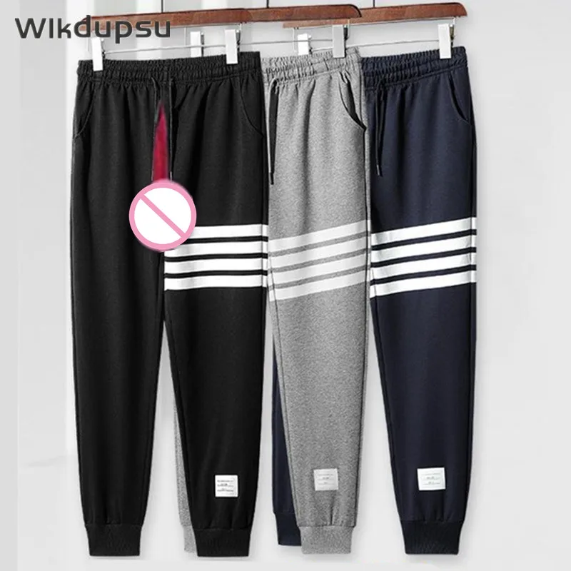 

Mens Fashion Casual Pants Striped Sexy Open Crotch Double Zippers Streetwear Joggers Sweatpants Outdoor Sex Trousers Clothes