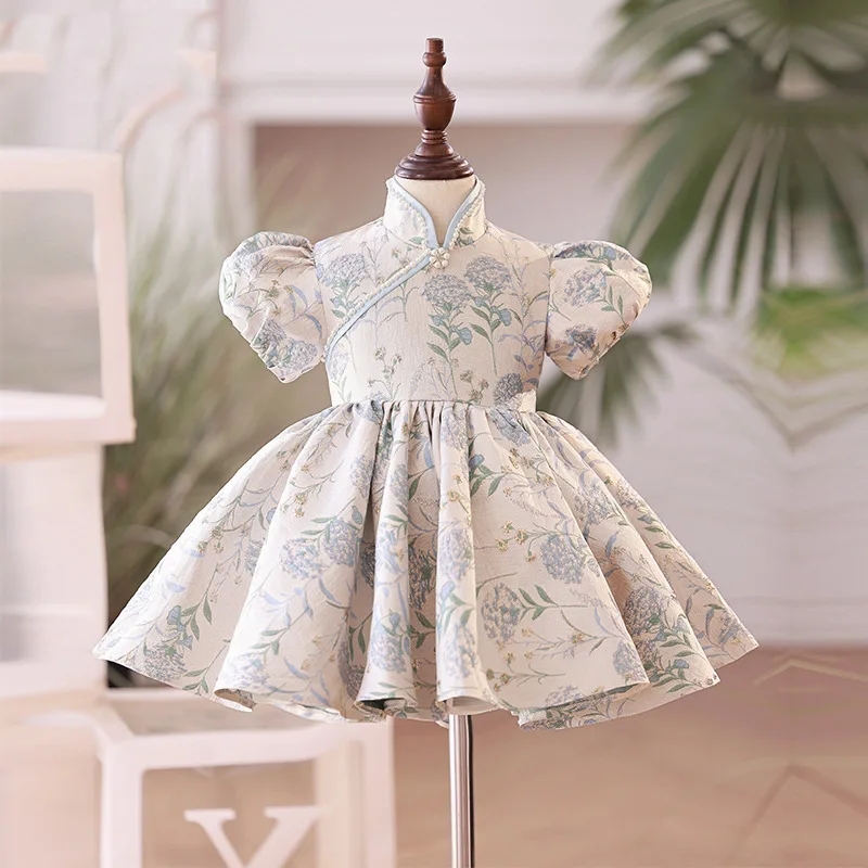 

Baby clothes infant wedding Beading Jacquard vintage Bows tutu Princess 1st birthday Party Dress for girls dress Girl costume