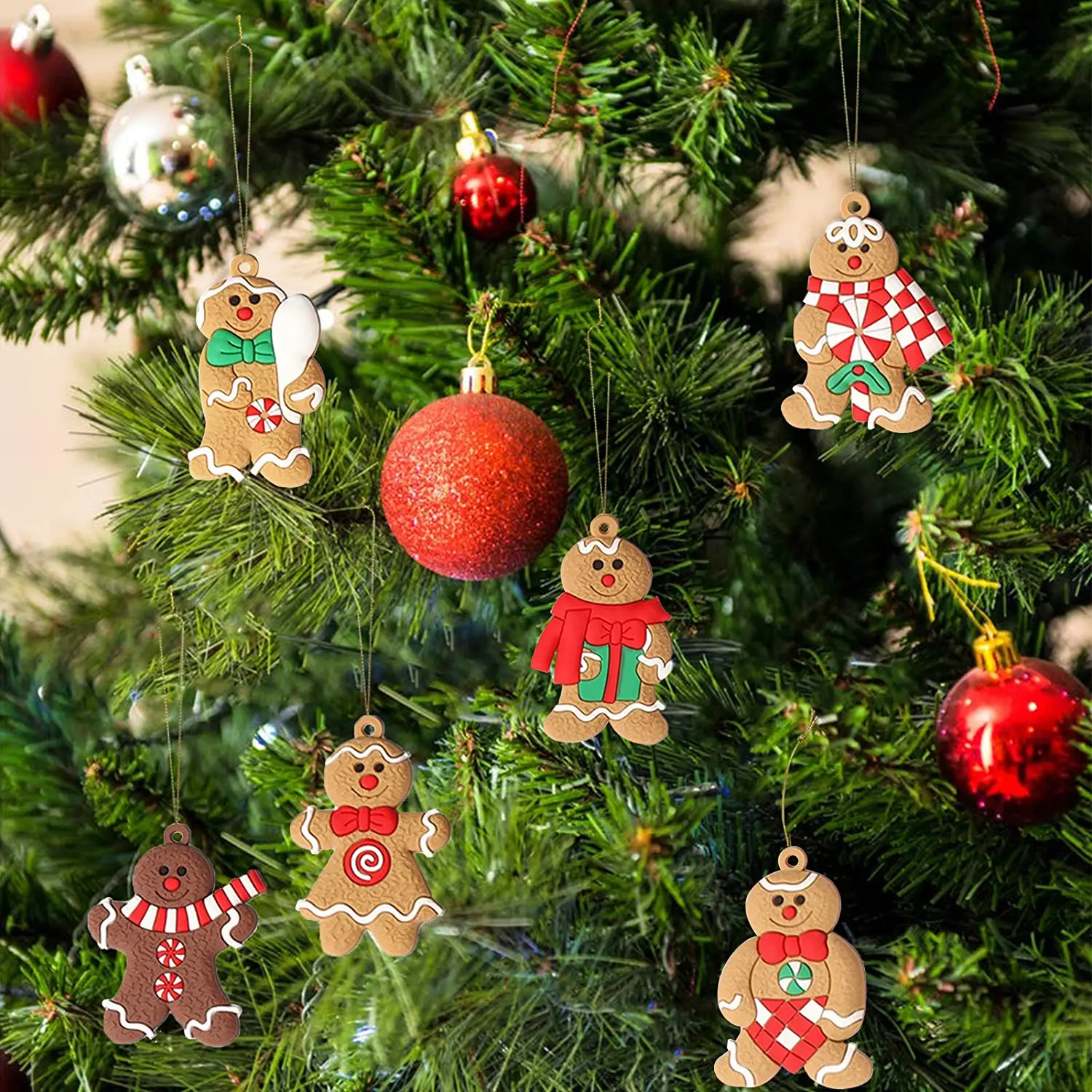 Ornements de bonhomme en pain d'épice pour sapin de Noël, plastique assressenti, décorations de confrontation, 12 pièces