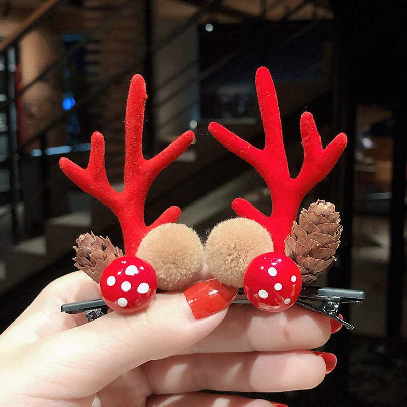2pcs Christmas Elk Ear Hair Clip Santa Cute Deer Ear Hairpin Christmas Decoration Xmas Party Headbands New Year Navidad Supplies