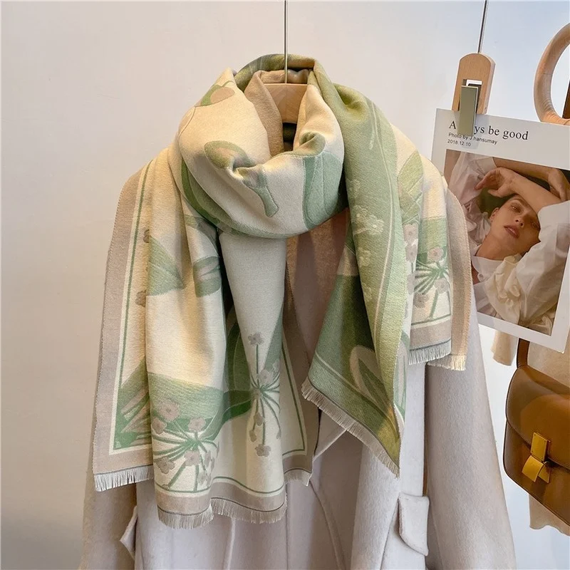 Women Winter Scarf 2022 New Thick Cashmere Shawls Warm Scarfs Flower