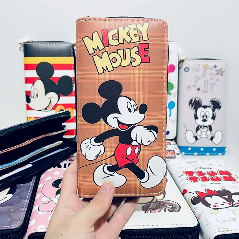 Disney Woman Long Wallet Cartoon Mickey Mouse Coin Bag Cute Minnie PU Leather Girl Card Package Children Holder Clutch 2