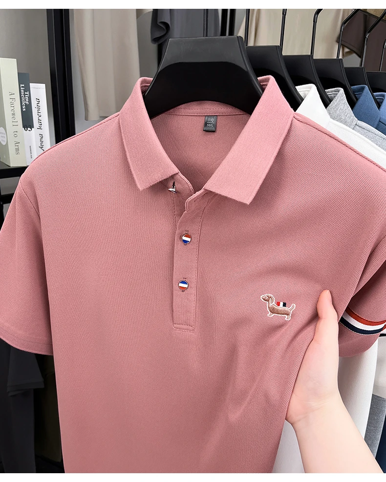 Fashion puppy embroidery men's short sleeve polo shirt luxury brand striped decoration summer breathable business casual T-shirt 24 S041cbfdadf8448689c1dfe4178130056r
