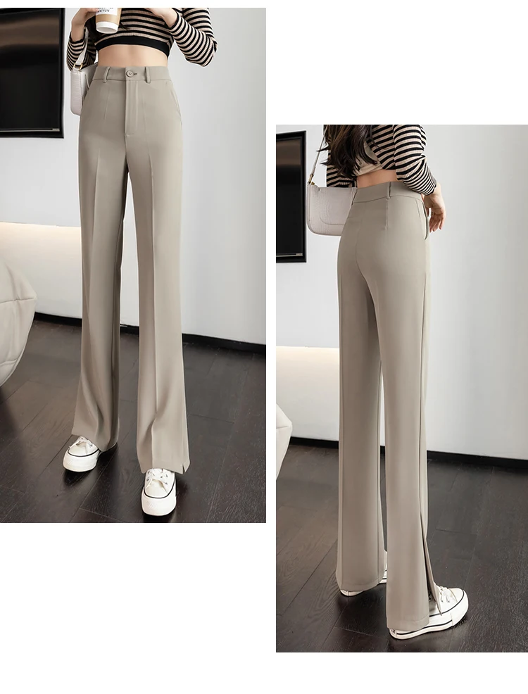 old navy capris 2022 Simple Fashion Side Split Straight Pants Women Wide Leg Long Trousers High Waist Casual Streetwear Pants Pantalons Mujer women's snow pants