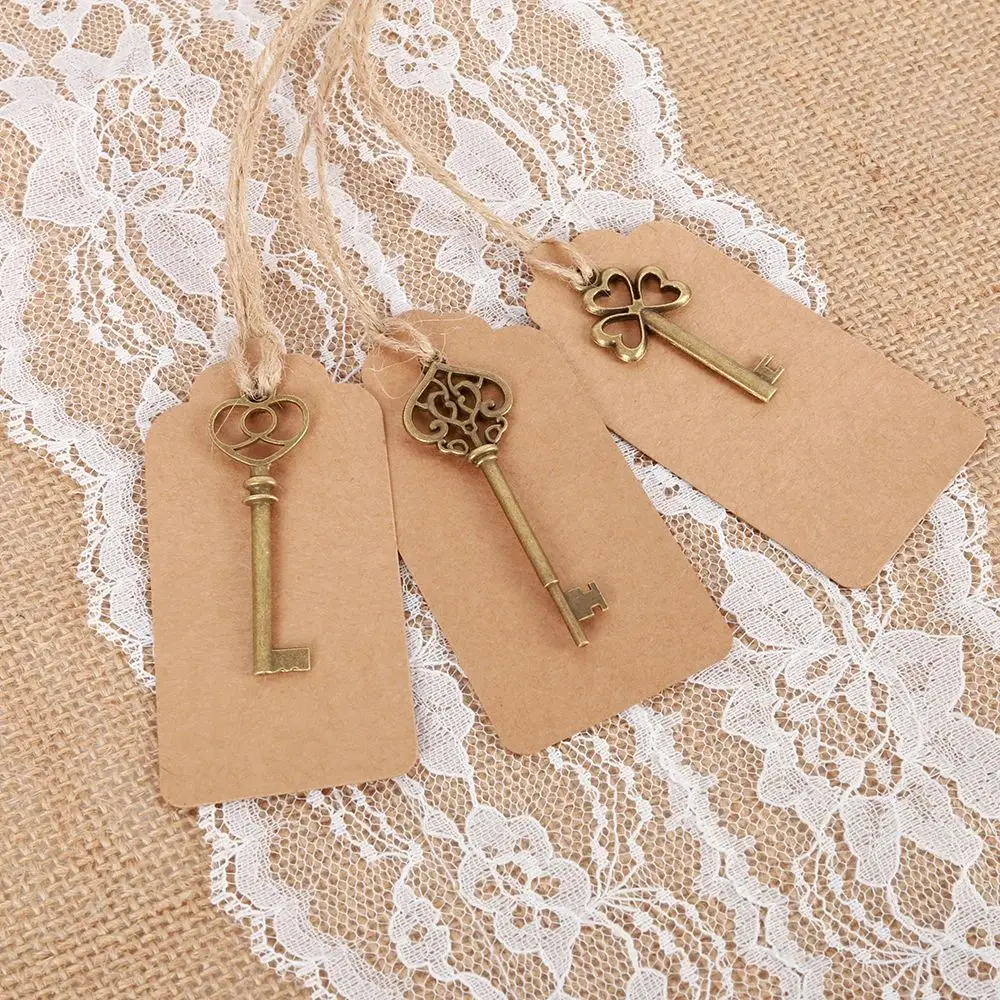 40pcs Key Bottle Opener wedding gifts for guests Copper Color Skeleton Key Beer Bottle Opener with Personalized Sticker Cards