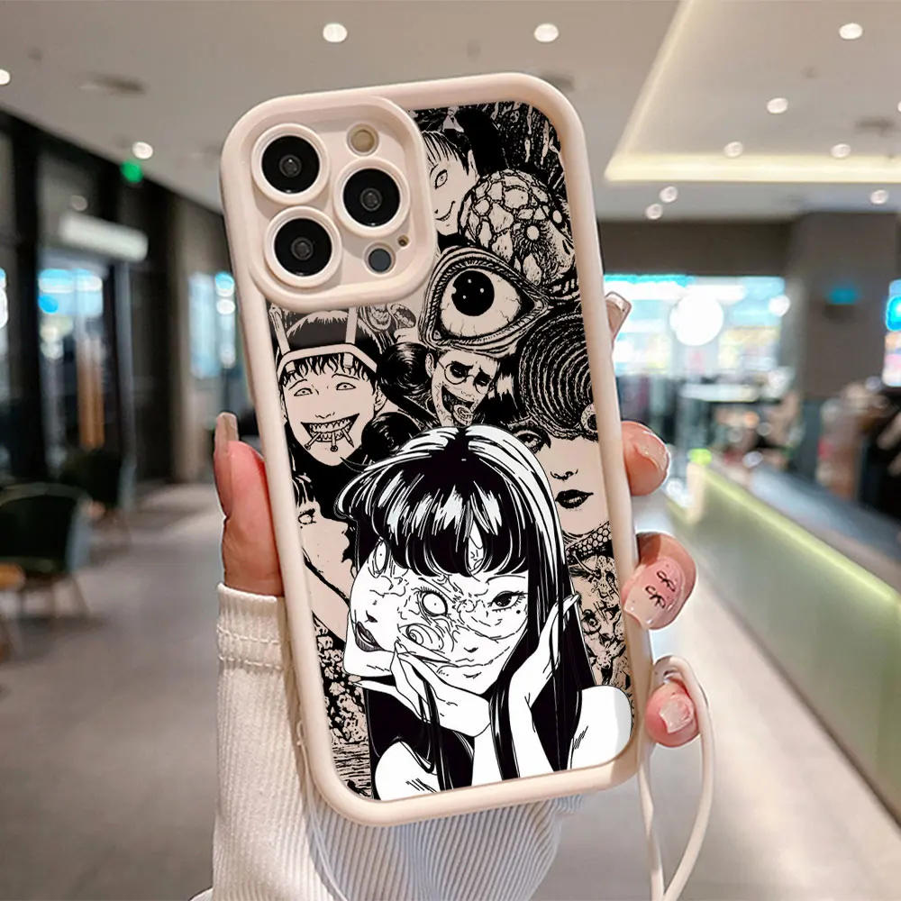 thumbnail image 1 of Junji Ito horror Hot Anime funda de teléfono para IPhone 15 14 13 12 11 Pro Max Mini XR XS 7 8 Plus funda trasera suave de TPU con correa de mano, 1 of 5
