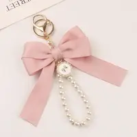 Fashion Large Bowknot Ribbon Pearl Key Chain Women's Multi-color DIY Key Pendant Hanging Ornament Sweet Bag Accessories 5