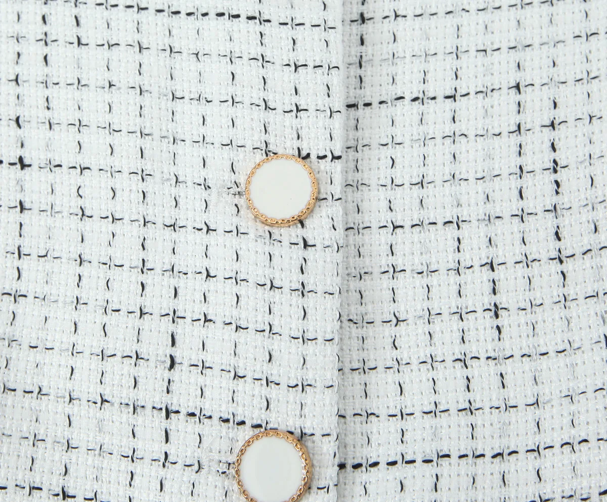 French Style Retro V collar Plaid Woven Tweed Blazer + High Waist Mini Short Skirts Suits 2 pieces 1 Set Black White