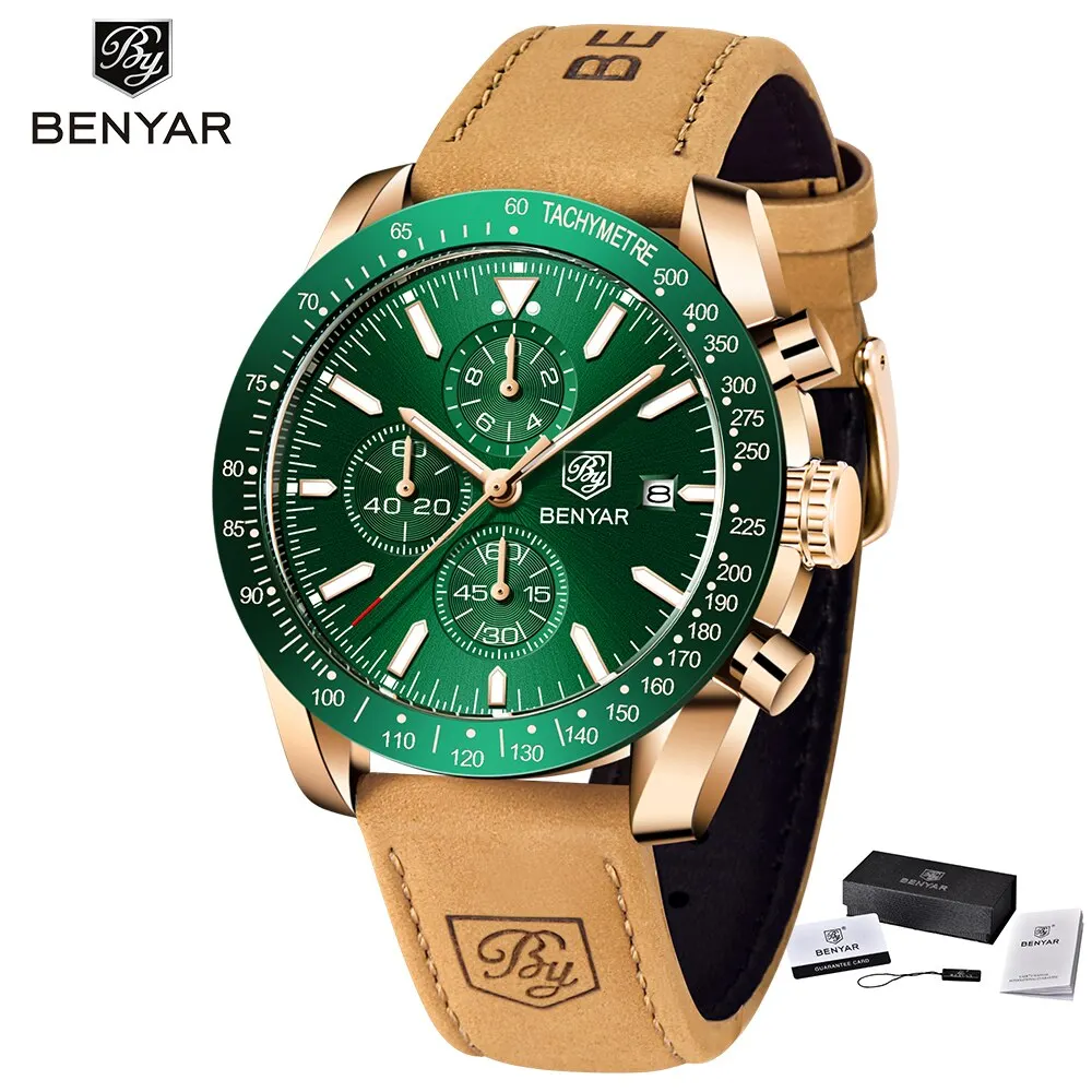 BENYAR Orologio Uomo Cronografo Al Quarzo: Quadrante Analogico In Acciaio, Impermeabile 3ATM, Con Funzione Data E Luci Notturne – Regalo Ideale